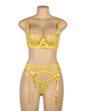 Floral Embroidery Underwire Garter Lingerie Set