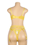 Floral Embroidery Underwire Garter Lingerie Set