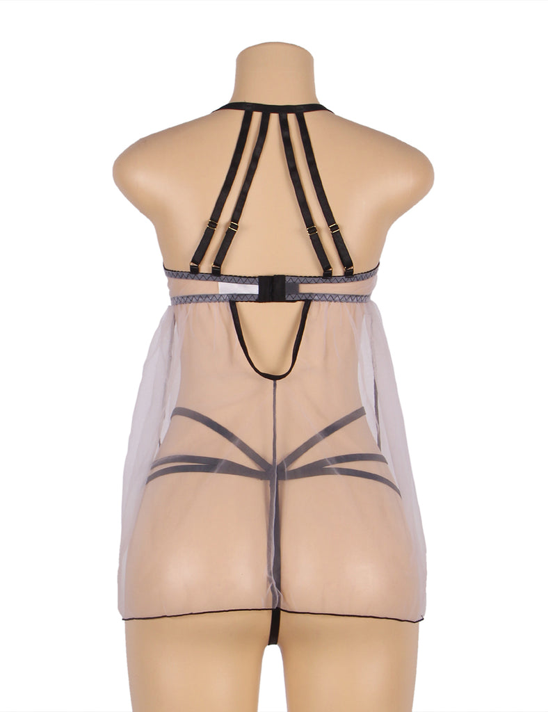 Sexy Mesh Adjustable Shoulder Straps Light Purple Babydoll