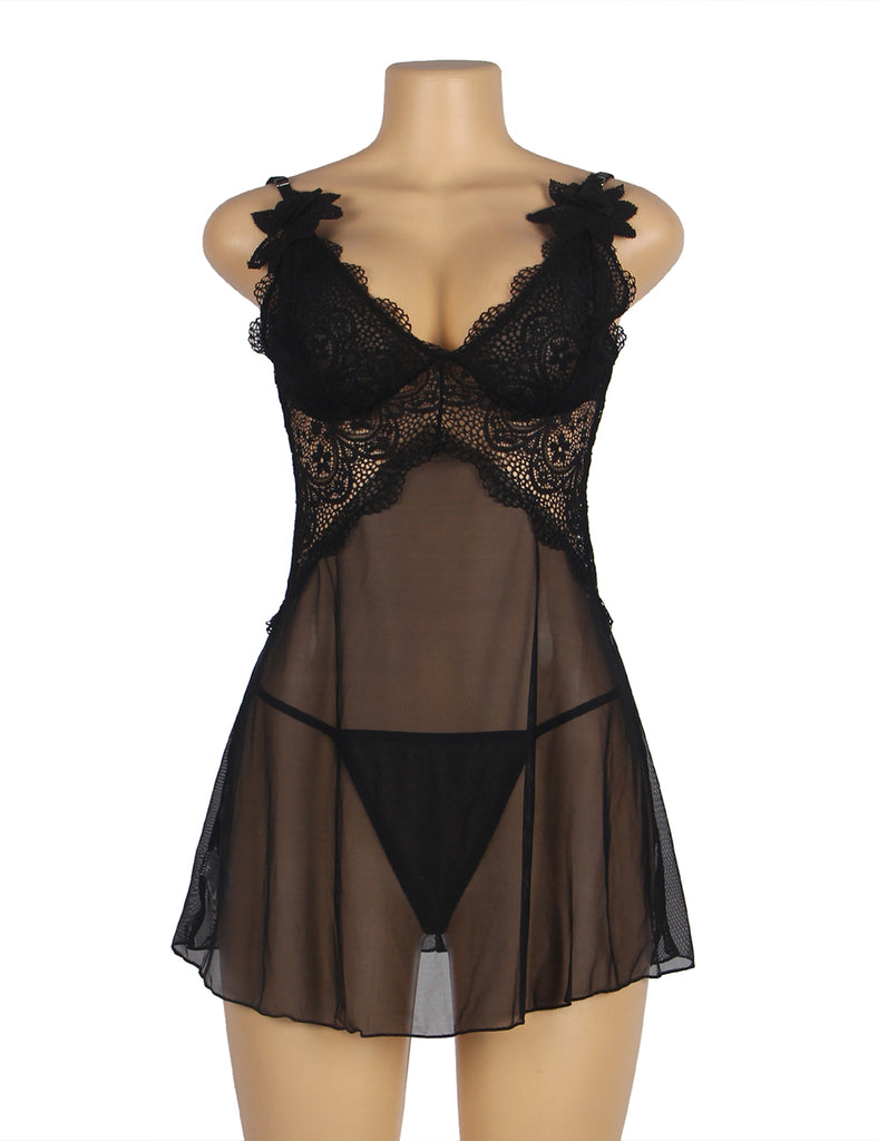 V Neck Leopard Print Lace Stitching Strap with Flower Babydoll