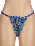 Blue Floral Lace Underwire Garter Bra Set
