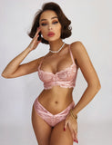 New Pink & Black Floral Lace Adjustable Strap Underwire Bra Set