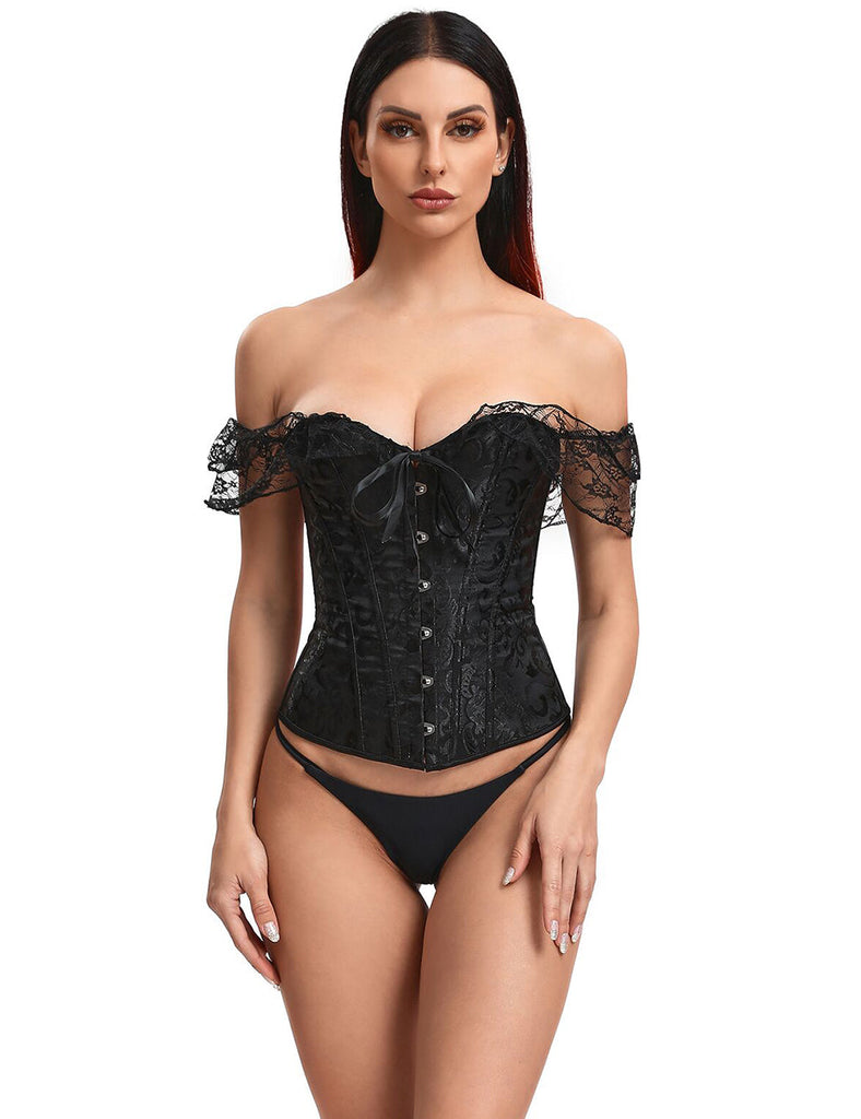New Black off Shoulder 12 Steel Bones Lace Corset with Panties