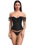 New Black off Shoulder 12 Steel Bones Lace Corset with Panties