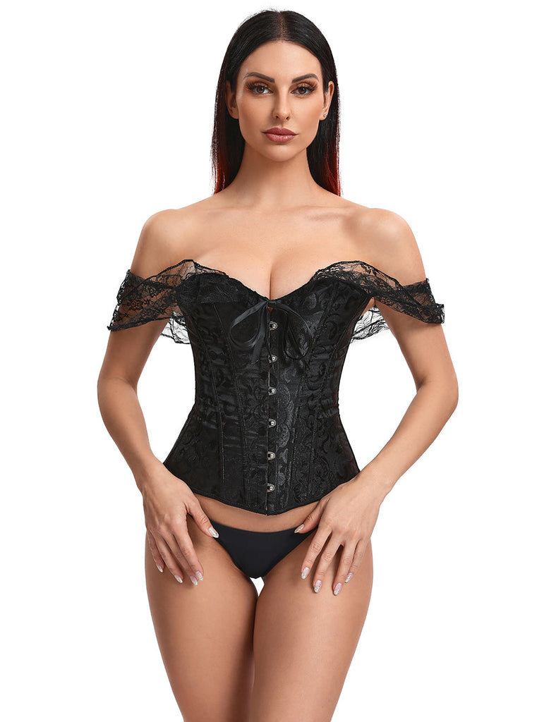 New Black off Shoulder 12 Steel Bones Lace Corset with Panties