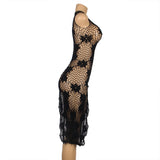 New Black Floral Split Dress Design Fishnet Bodystocking