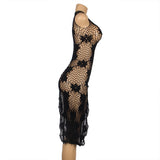 Black Floral Split Dress Design Fishnet Bodystocking