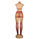 Black & Red & Blue Sexy Diamond Fishnet Bodystocking with Gloves