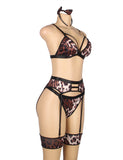 Leopard Egypt Print Sexy Garter Bra Set