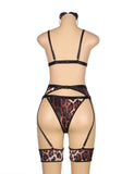 Leopard Egypt Print Sexy Garter Bra Set