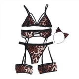 Leopard Egypt Print Sexy Garter Bra Set