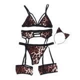 Leopard Print Sexy Garter Bra Set