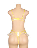Yellow Floral Mesh Underwire Sexy Bra Set