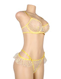Yellow Floral Mesh Underwire Sexy Bra Set