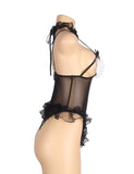 Black Hollow Out Fur Decoration Bra Design Cat Sexy Costumes