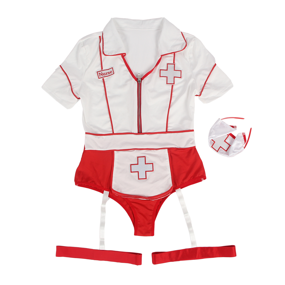 Sexy One Piece Bodysuit Zipper Design Decoration Nurse Costume