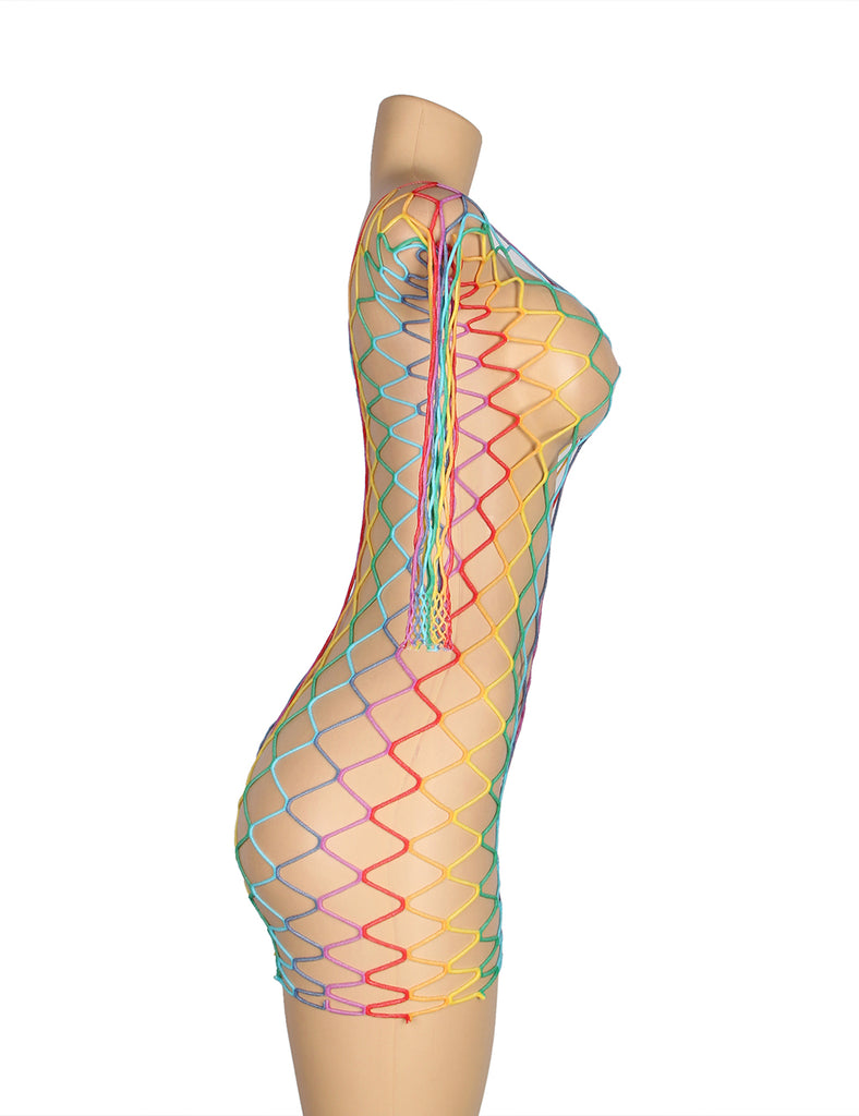 Colorful Long Sleeve Fishnet Bodystocking