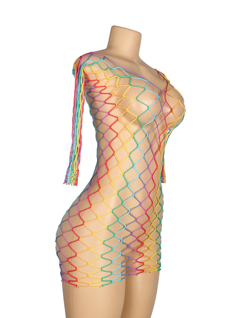 Colorful Long Sleeve Fishnet Bodystocking