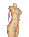Colorful Long Sleeve Fishnet Bodystocking