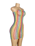 Rainbow Colorful Off Shoulder Fishnet Bodystocking