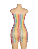 Rainbow Colorful Off Shoulder Fishnet Bodystocking