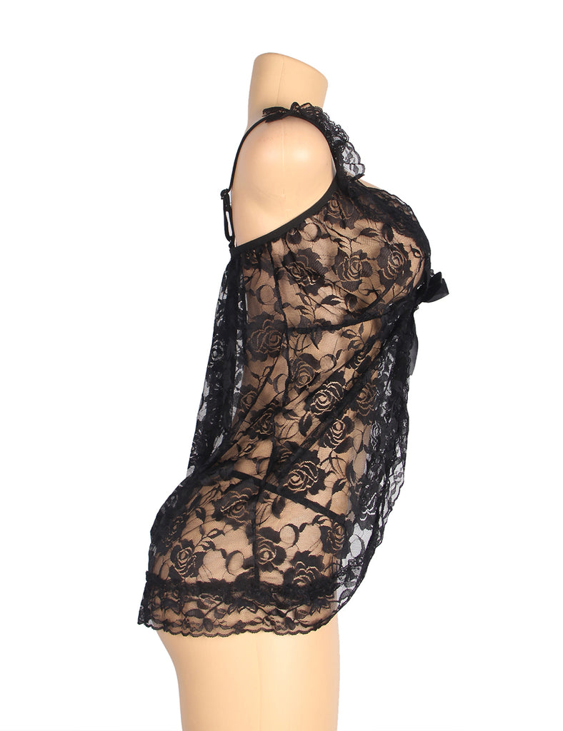 Black Floral Lace Ladylove Babydoll