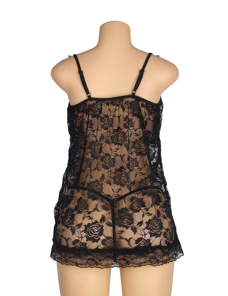 Black Floral Lace Ladylove Babydoll