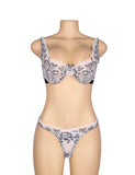 Black Floral Lace Underwire White Bra Set