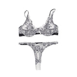 Black Floral Lace Underwire White Bra Set