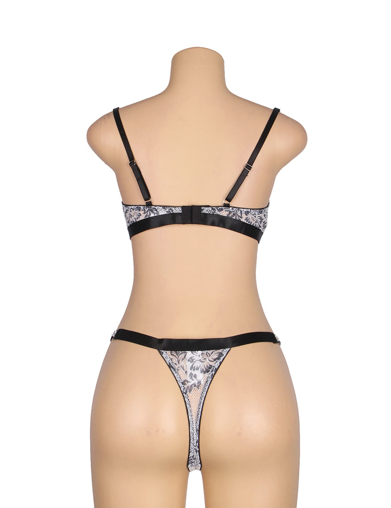 Black Floral Lace Underwire White Bra Set