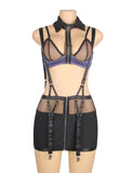 Black Mesh Bra Top Zipper Front Backless Dress Sexy Costume