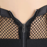 Black Mesh Bra Top Zipper Front Backless Dress Sexy Costume