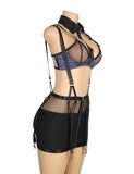 Black Mesh Bra Top Zipper Front Backless Dress Sexy Costume