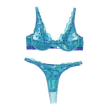 Green & Purple & Yellow Floral Lace Underwire White Bra Set