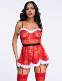New Christmas Sexy Floral Babydoll with Garter Belt