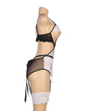 New White Lace Sexy Garter Belt Maid Costume with Leg Ring