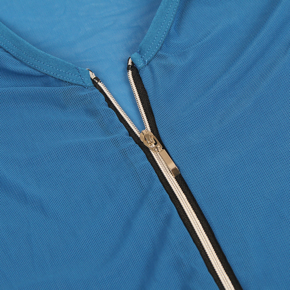 Blue Zipper Front Sexy Garter Belt Police Costume with Handcuffs