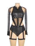 Black Zipper Front Long Sleeve Leather Devil Sexy Costume