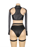 Black Zipper Front Long Sleeve Leather Devil Sexy Costume