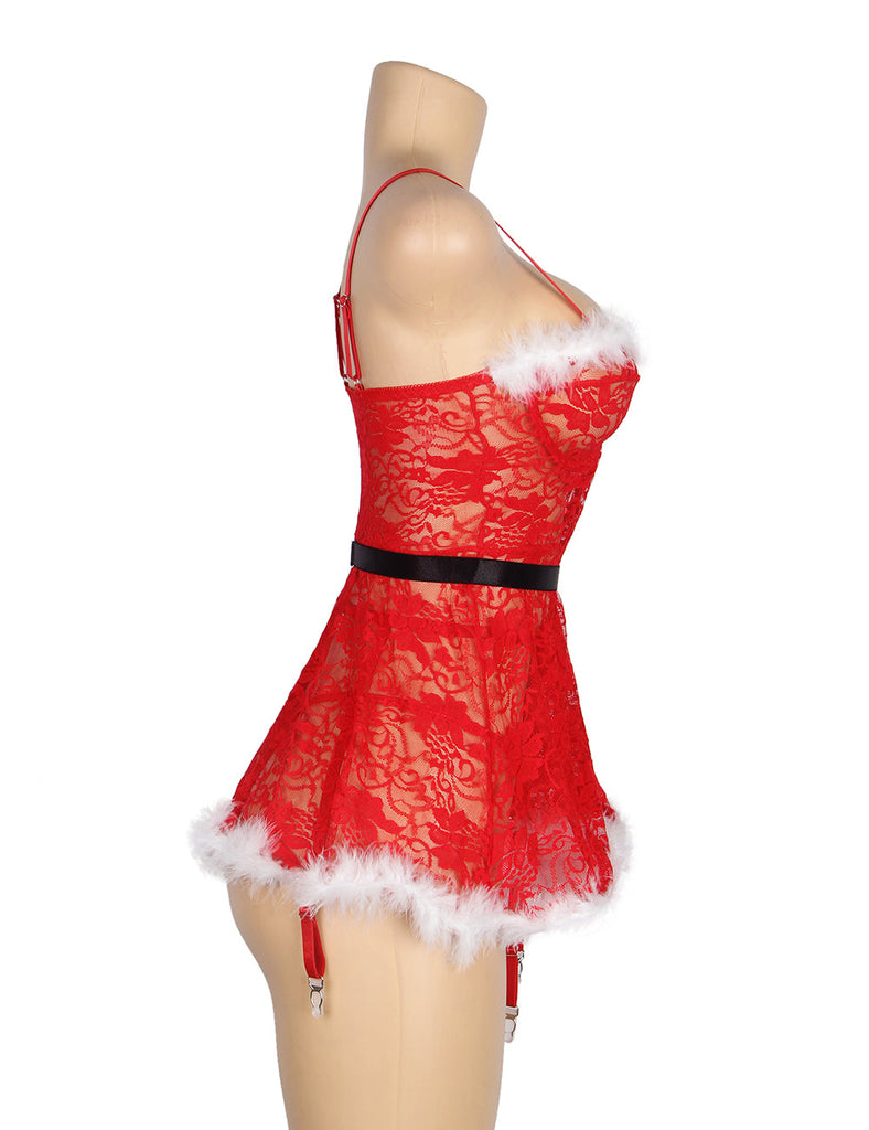 New Christmas Sexy Floral Babydoll with Garter Belt