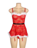 Christmas Sexy Floral Babydoll with Garter Belt