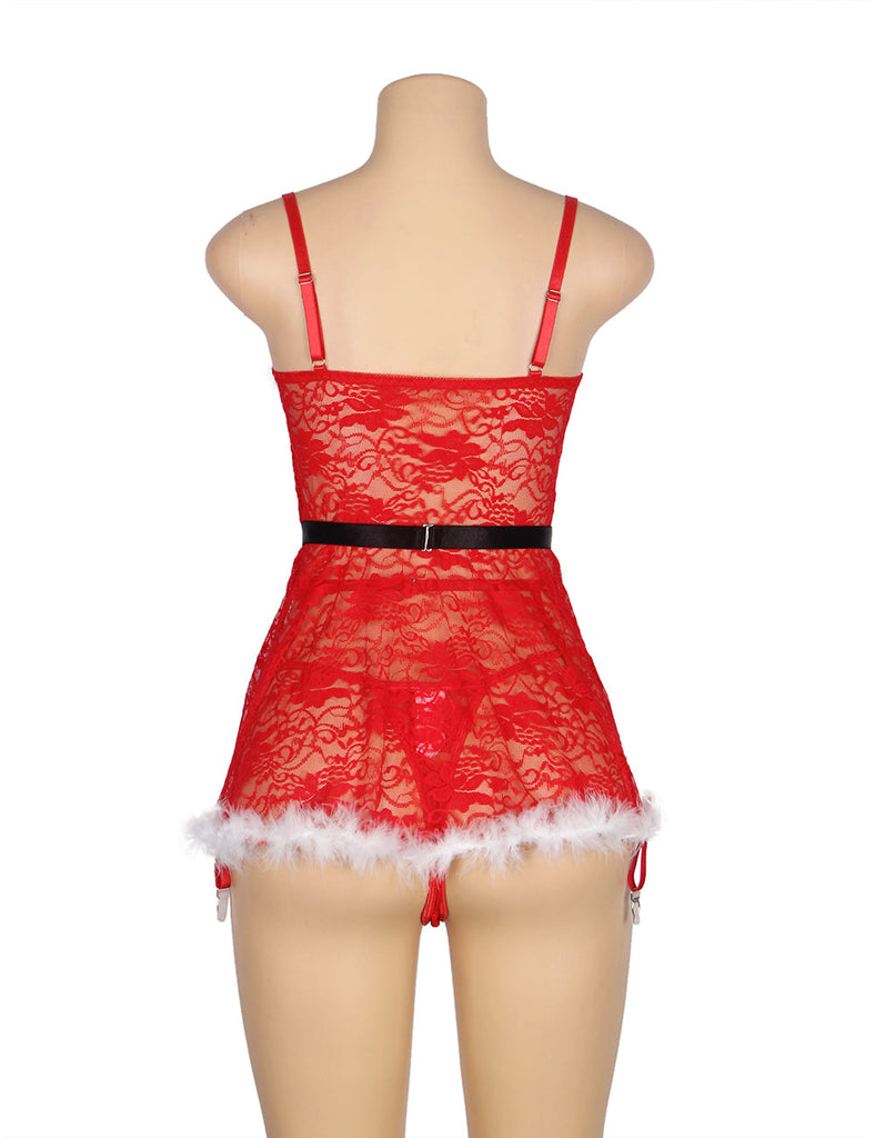 New Christmas Sexy Floral Babydoll with Garter Belt