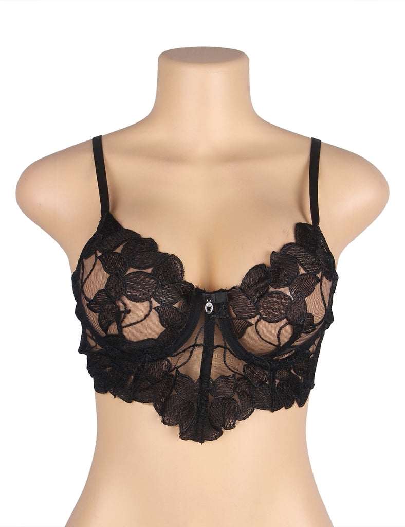 Black Floral Lace Underwire Bra