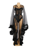White & Black  Long Sleeves Fur Nightgowns and Teddy Lingerie Robe Egypt