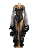 Hot Sale White & Black  Long Sleeves Fur Nightgowns and Teddy Lingerie