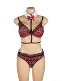 Sexy Red Plaid Bra Set College Style Cosplay Suit