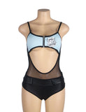 Zipper Front Hollow Out Police Costume with Headwear