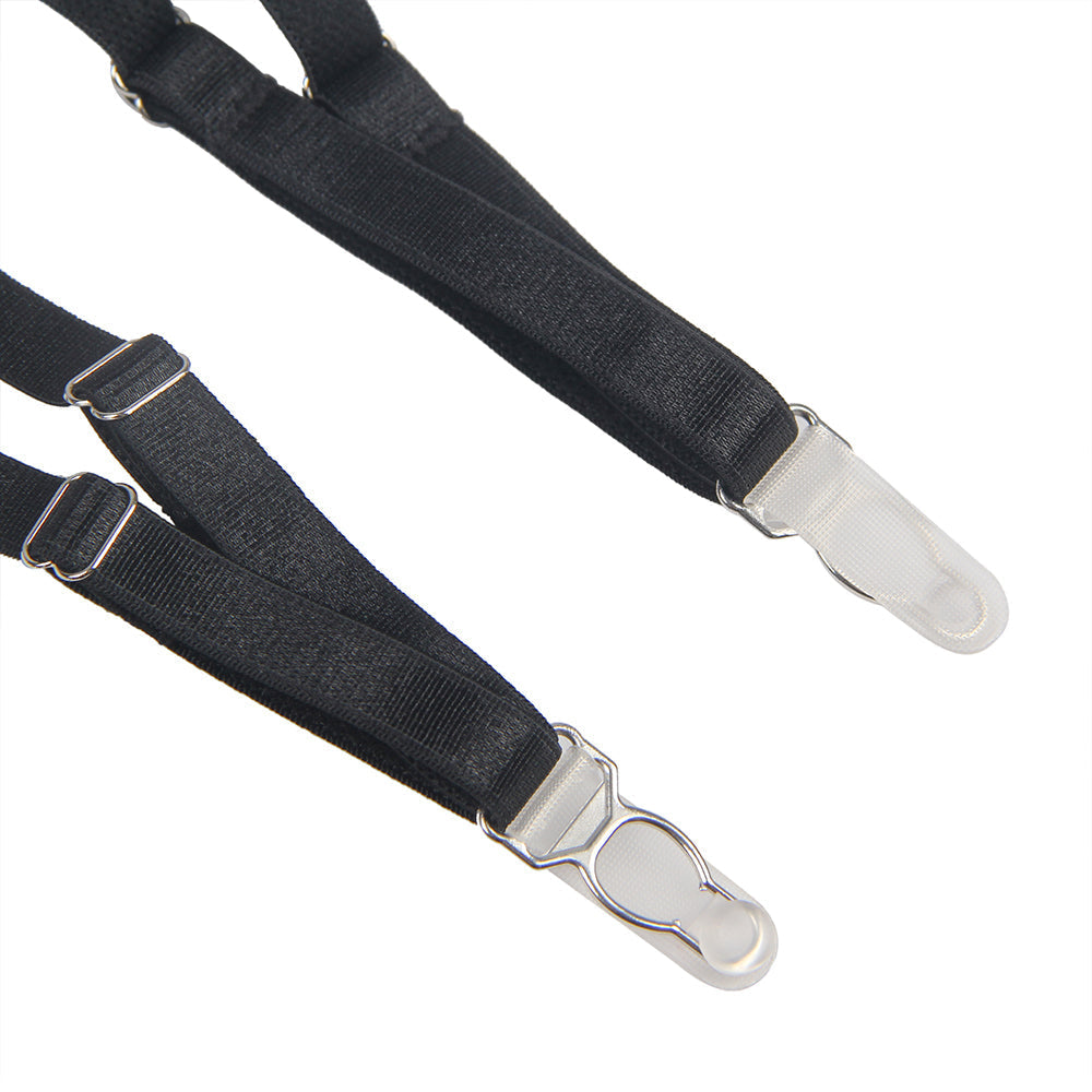 Sexy Egypt Black Striped Patterns Crossing Strap Back Design Bodysuit with Garter Belt