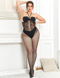 New Black Halter Fishnet Open Cup Bodystocking