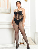 Black Halter Fishnet Open Cup Bodystocking